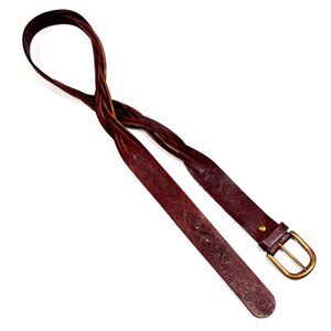 Vintage Brown Tooled Leather Braided Floral Boho Belt